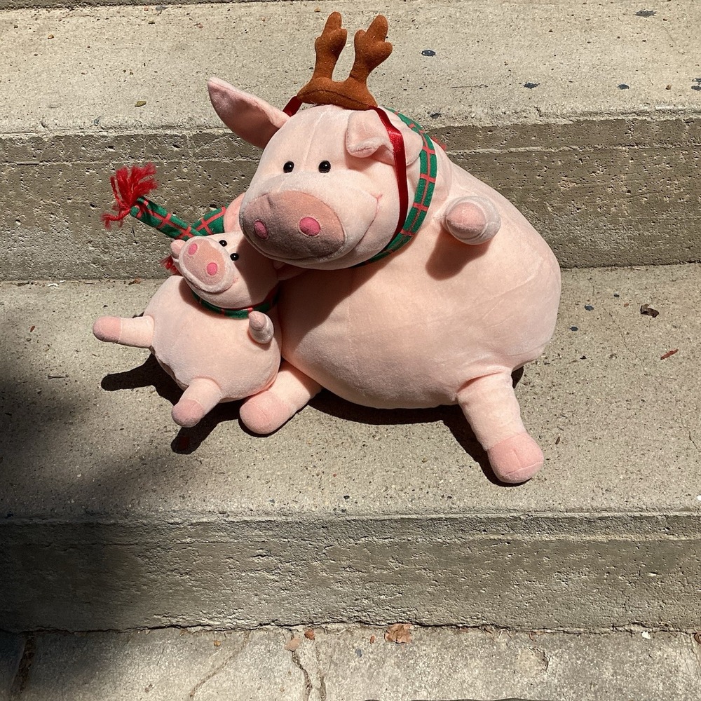 Christmas Pig Plush Mama And Baby Stuffed Animals Holiday Decor